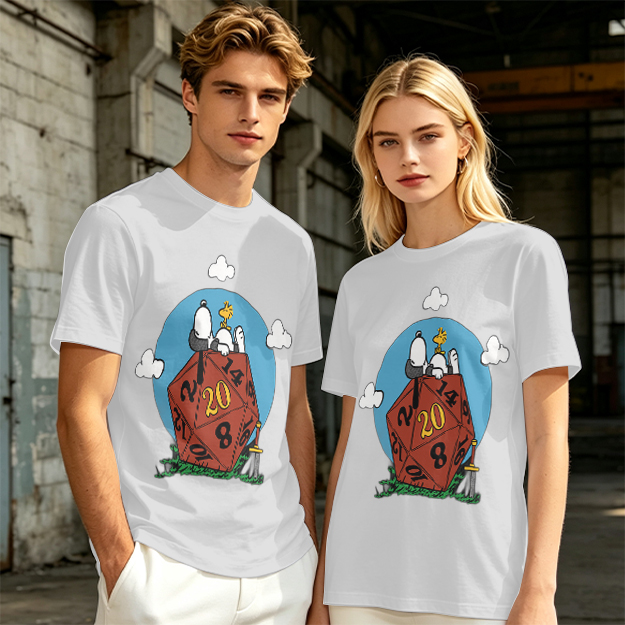 Snoopy and Woodstock on a D20 Dice Graphic T-Shirt