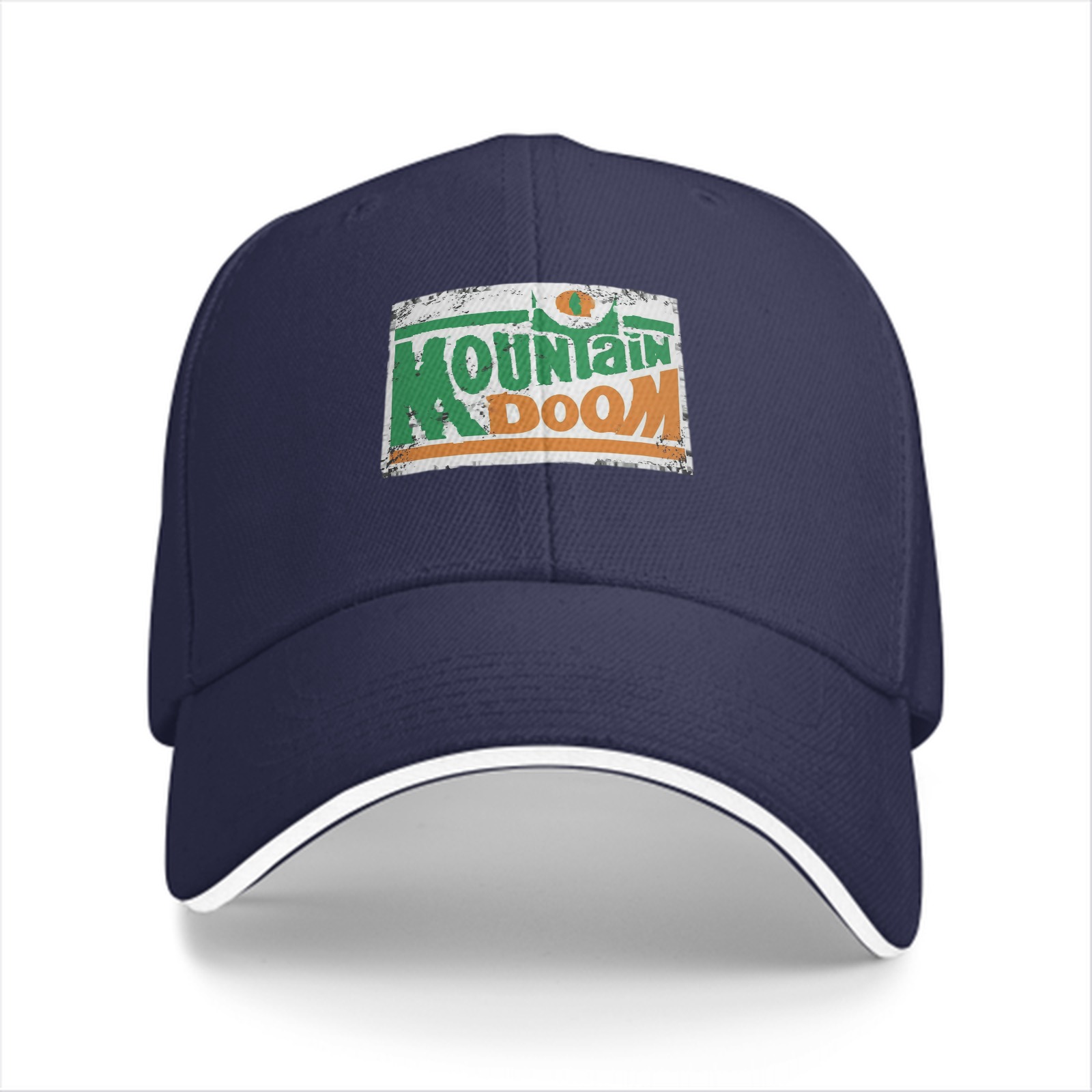 Black baseball cap with Mountain Doom distressed graphic print
