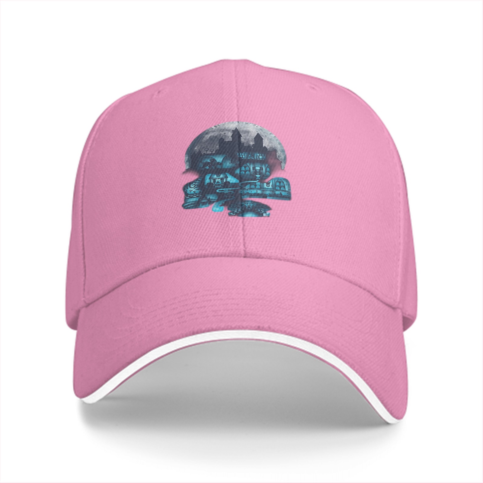 Black Baseball Cap With Haunted Mansion Skull Moon Graphic