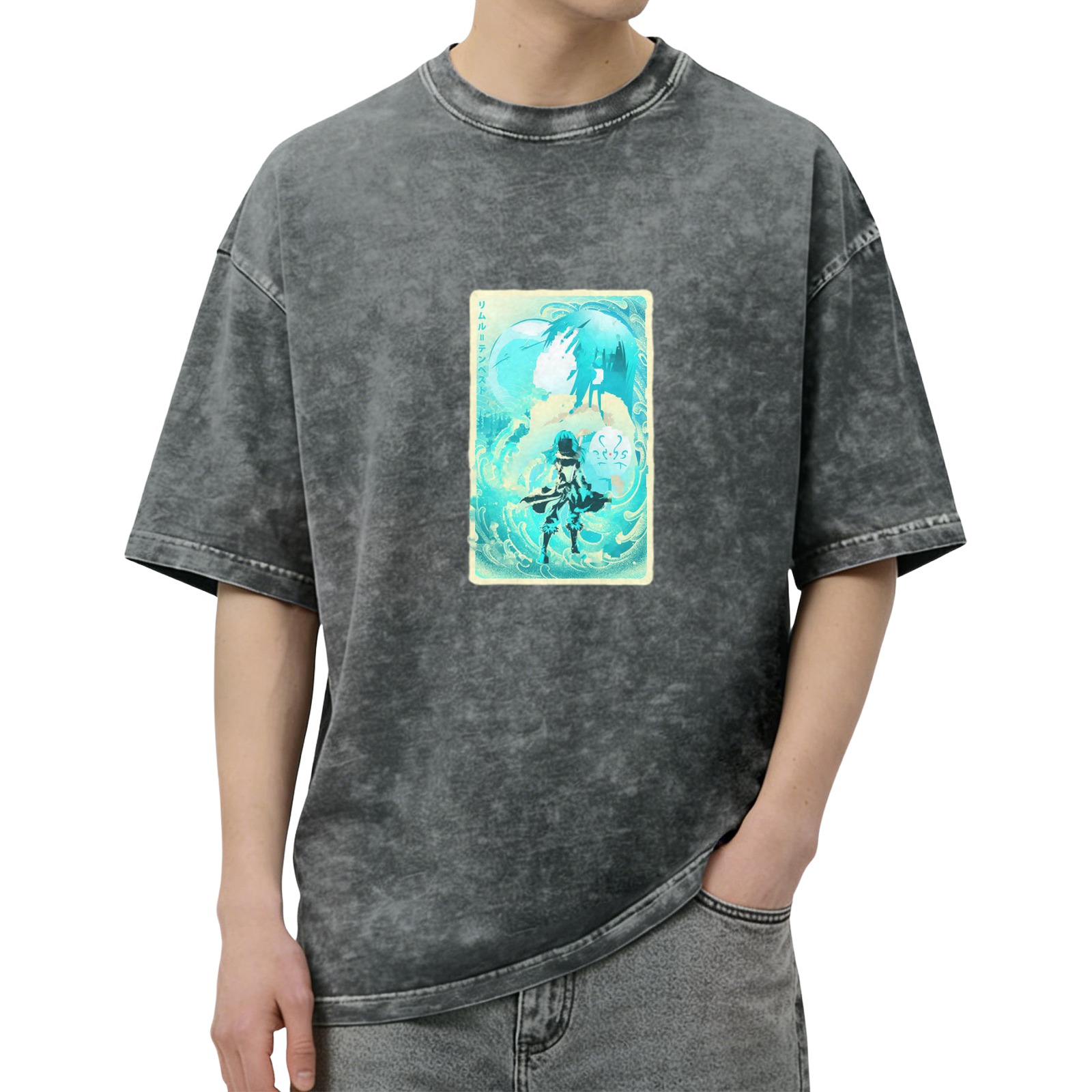 Anime Water Spirit Graphic Vintage Wash T-Shirt