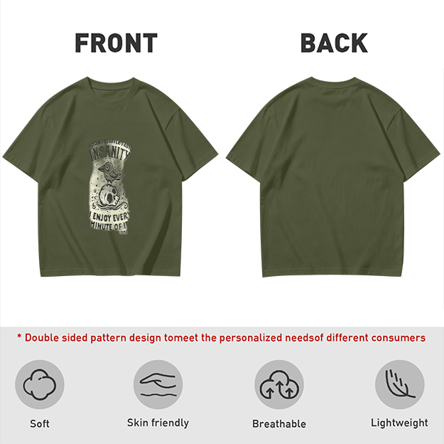 Olive Graphic T-Shirt With Insanity Skull Bird Print