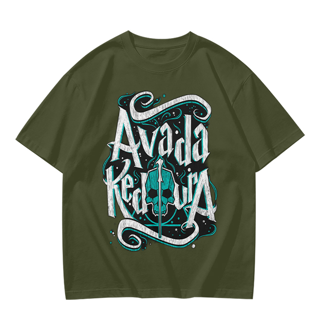Olive T-Shirt With Avada Kedavra Dark Magic Skull Graphic