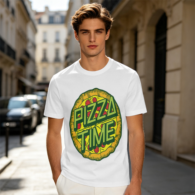 Olive Green Pizza Time Graphic T-Shirt