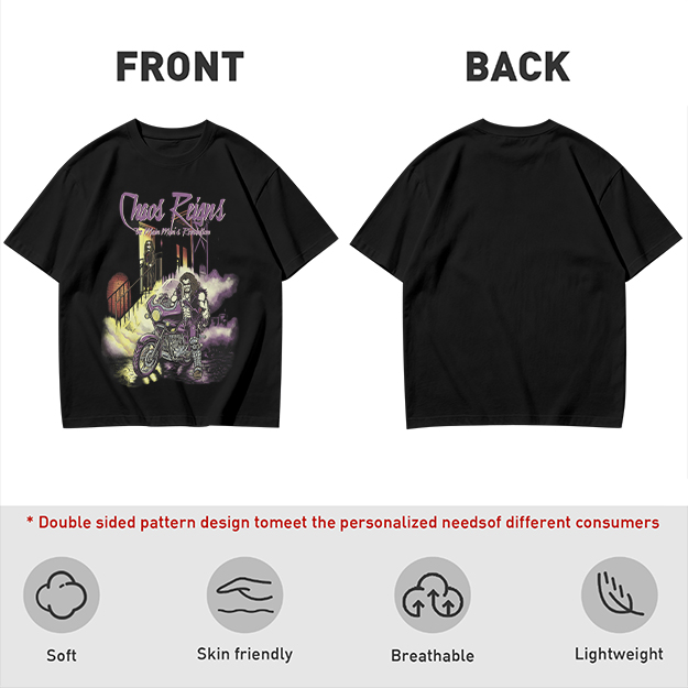 Olive Graphic T-Shirt with Chaos Reigns Biker Artwork