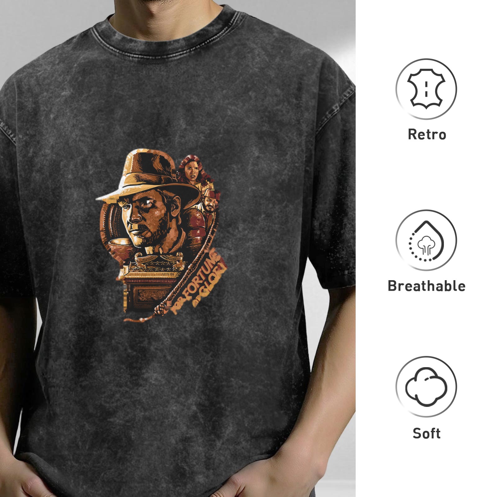 Vintage Wash T-Shirt With Adventure Themed Graphic For Fortune And Glory