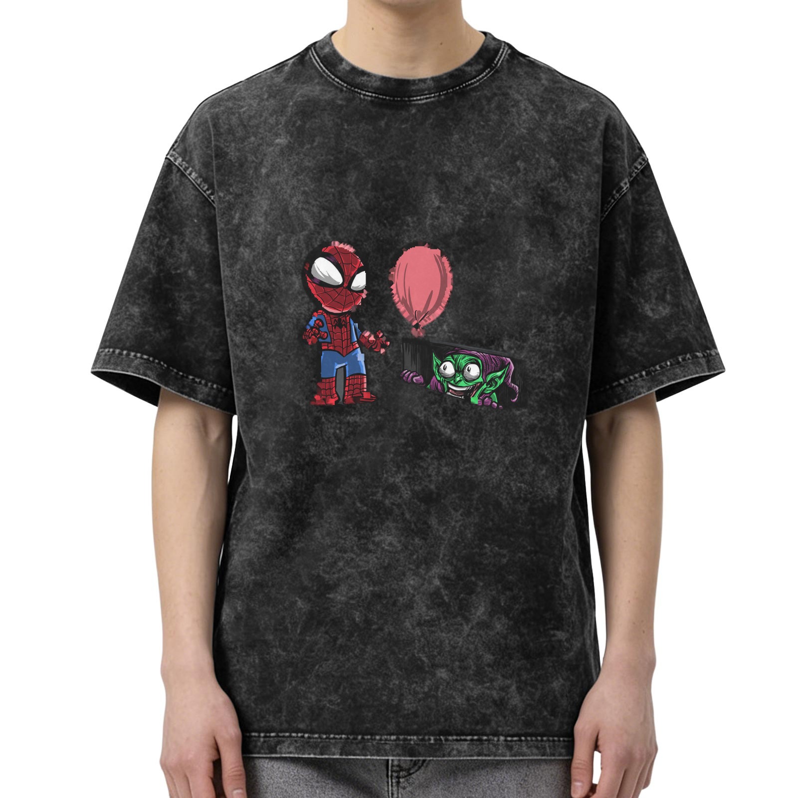 Chibi Spider-Man and Green Goblin Graphic Vintage Wash T-Shirt