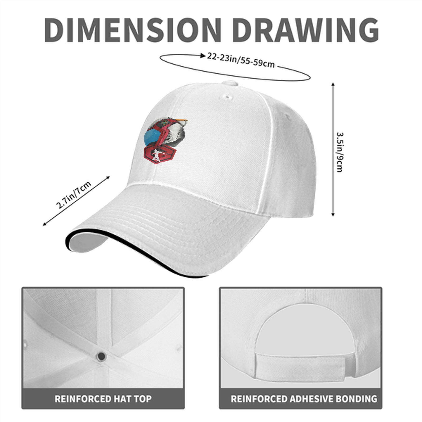 Black baseball cap with anime mech helmet graphic
