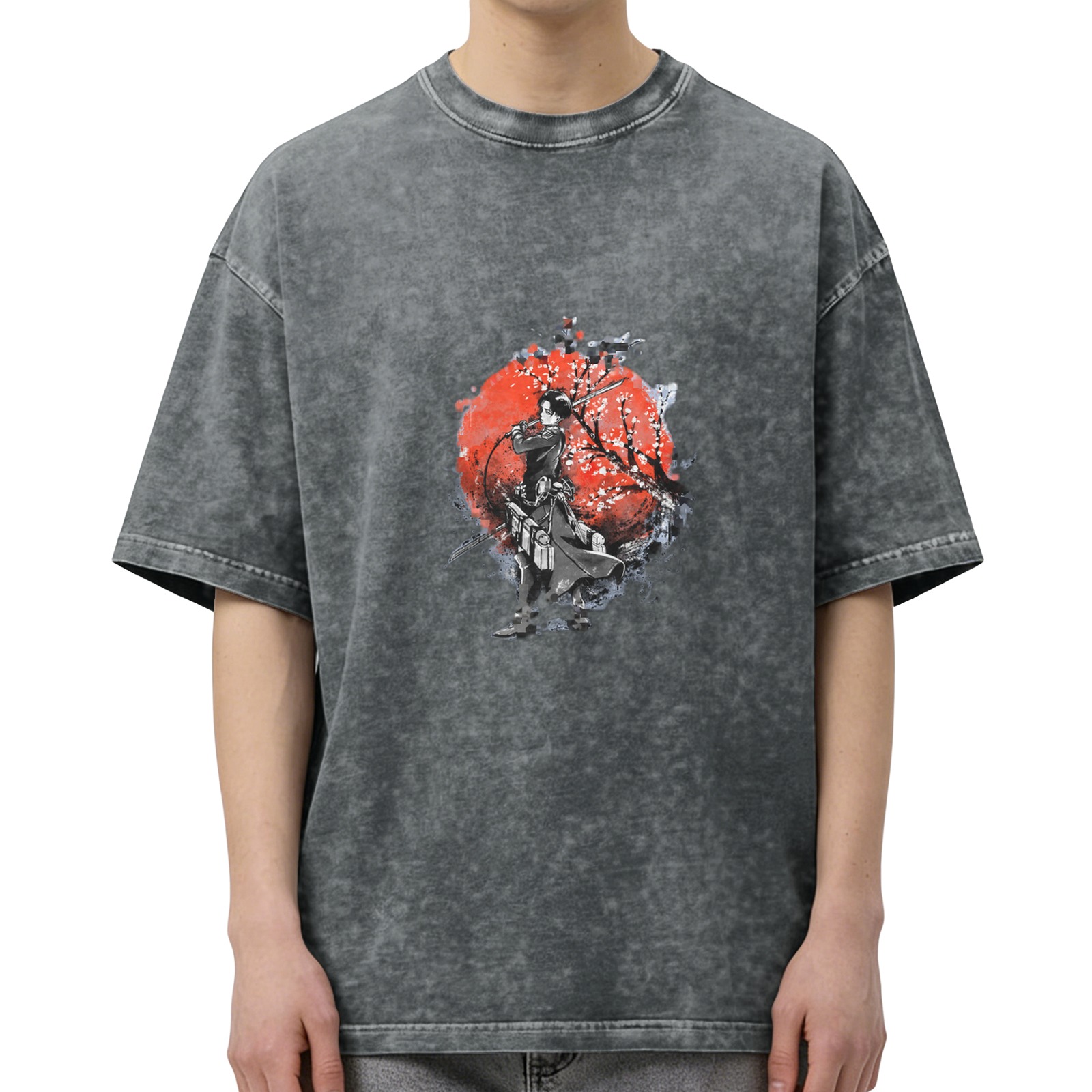 Distressed washed Darth Vader print short-sleeved T-shirt