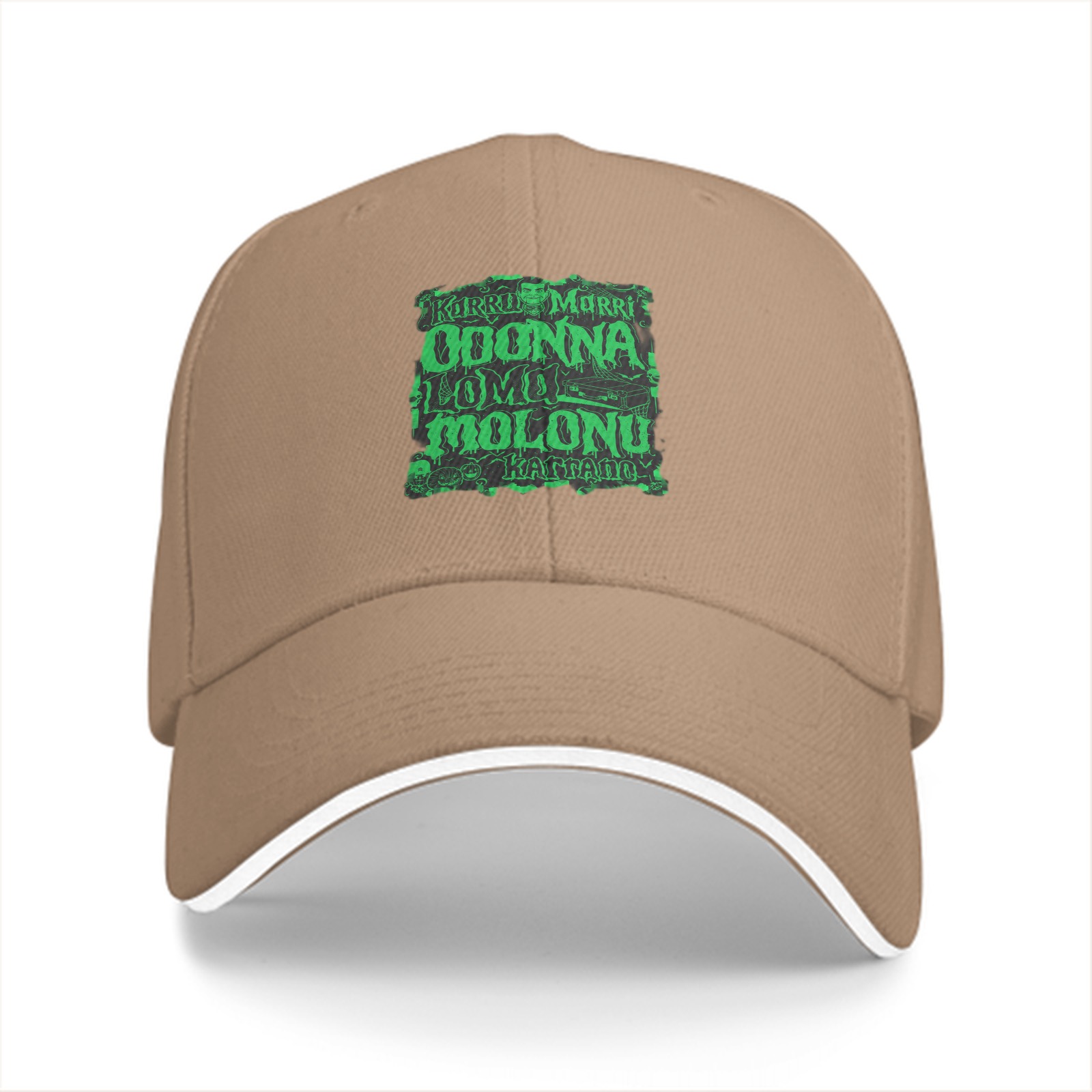 Black Baseball Cap with Green Mystical Text Graphic