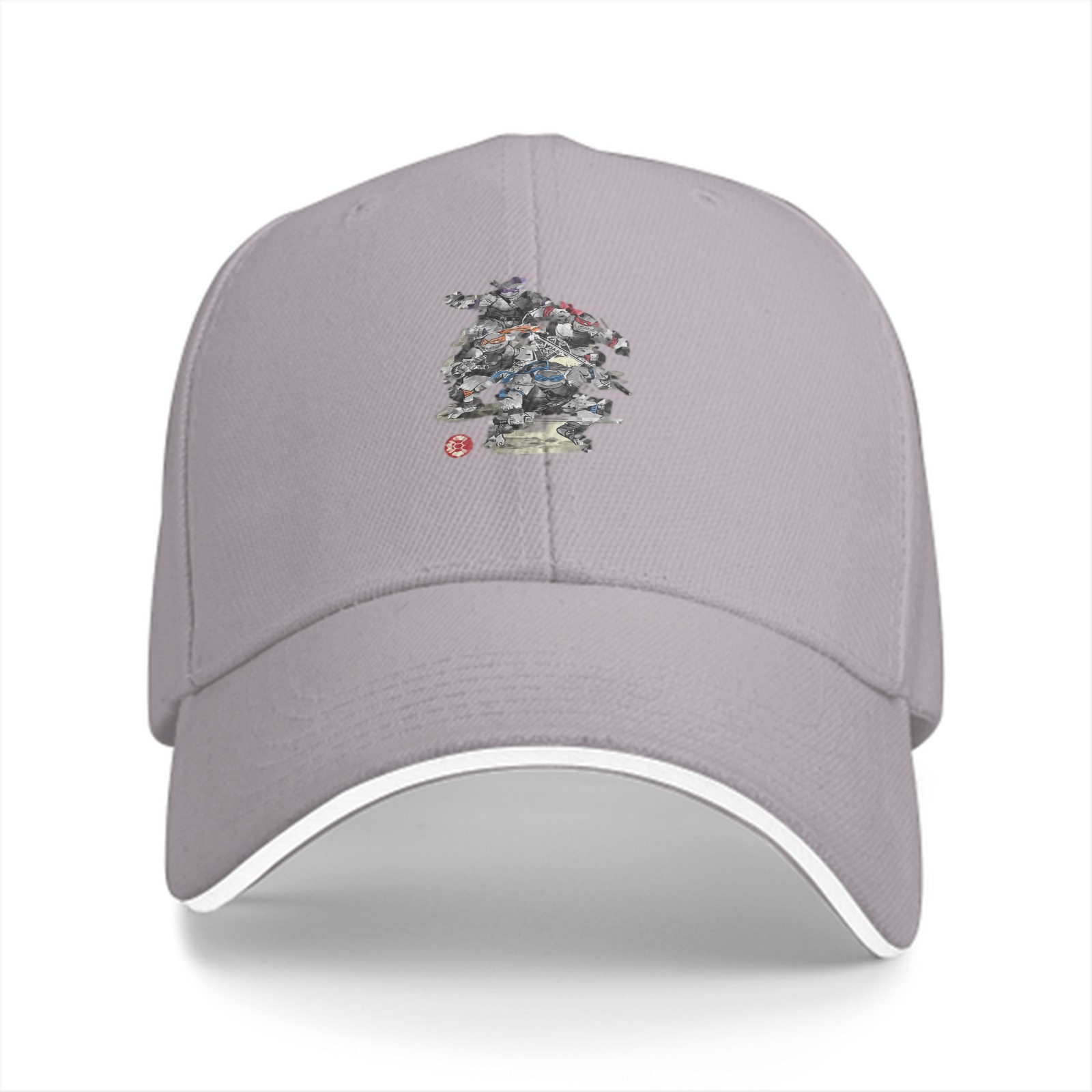 Black Baseball Cap With Detailed Character Collage Print