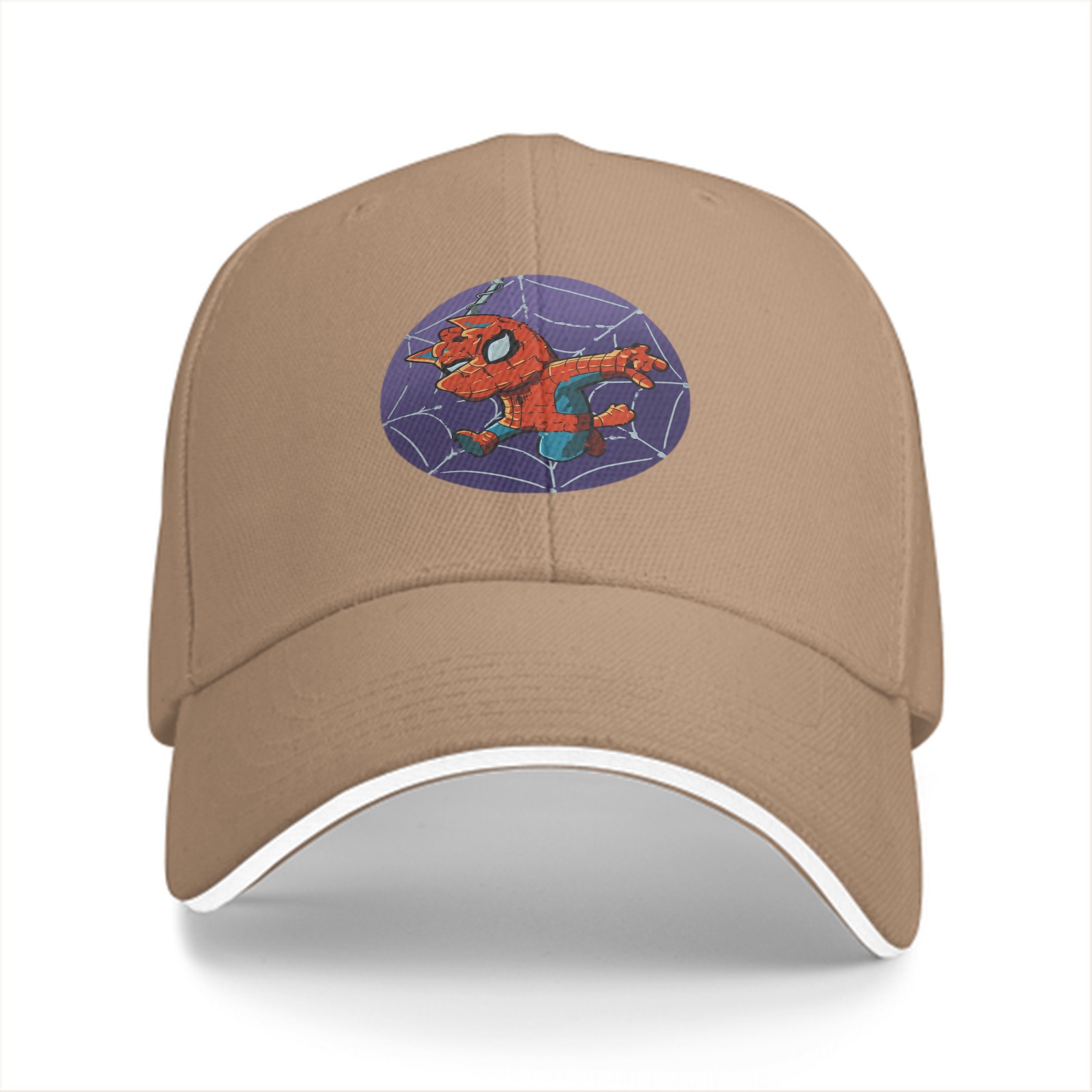Black Baseball Cap With Chibi Spider-Man Web Print