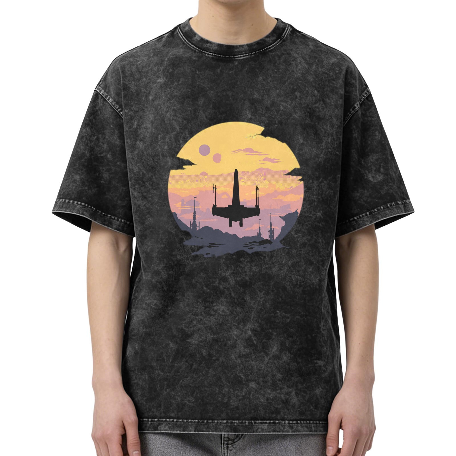 Star Wars X-Wing Sunset Graphic Acid Wash T-Shirt
