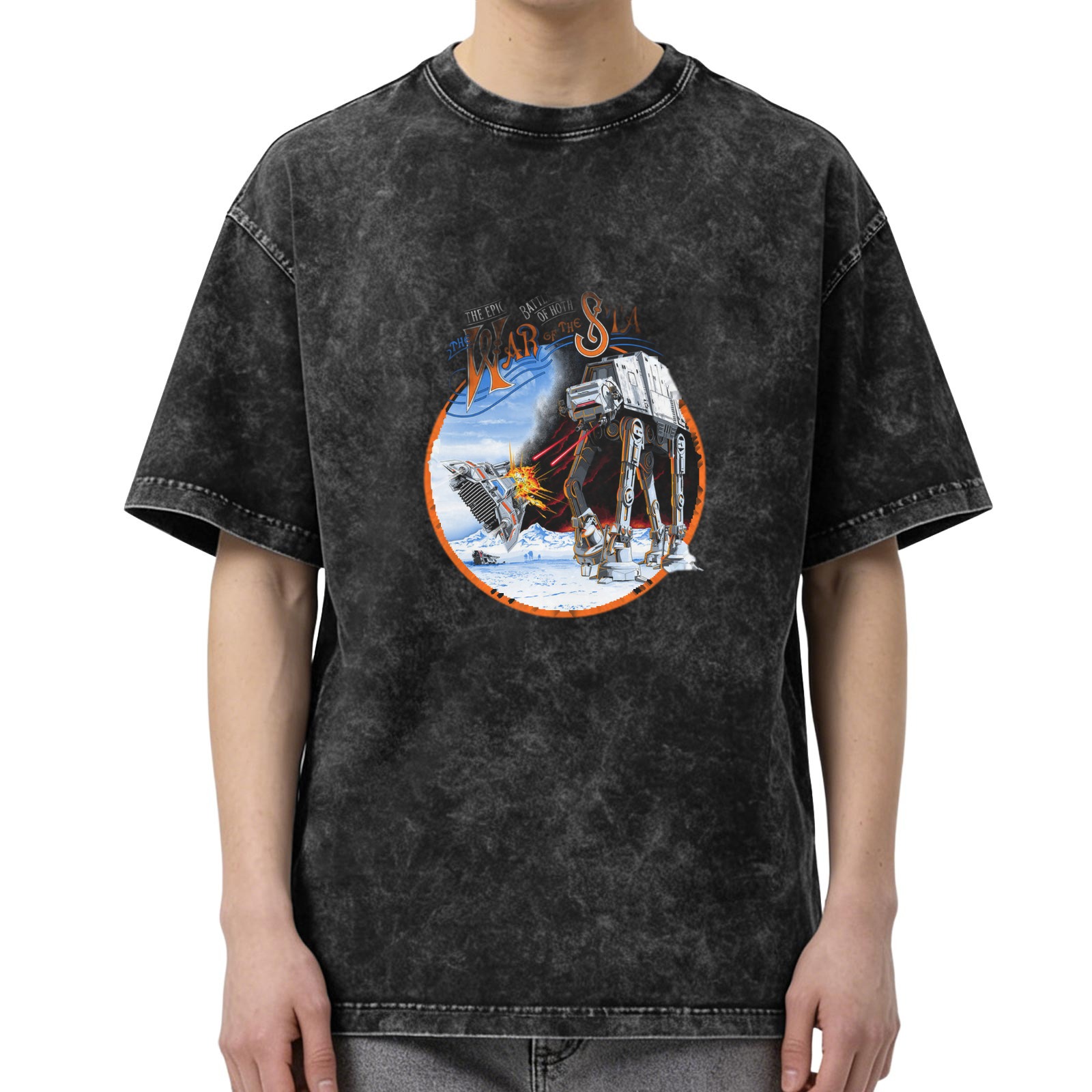 Star Wars Battle of Hoth AT-AT Snow Speeder Graphic Acid Wash Oversized T-Shirt