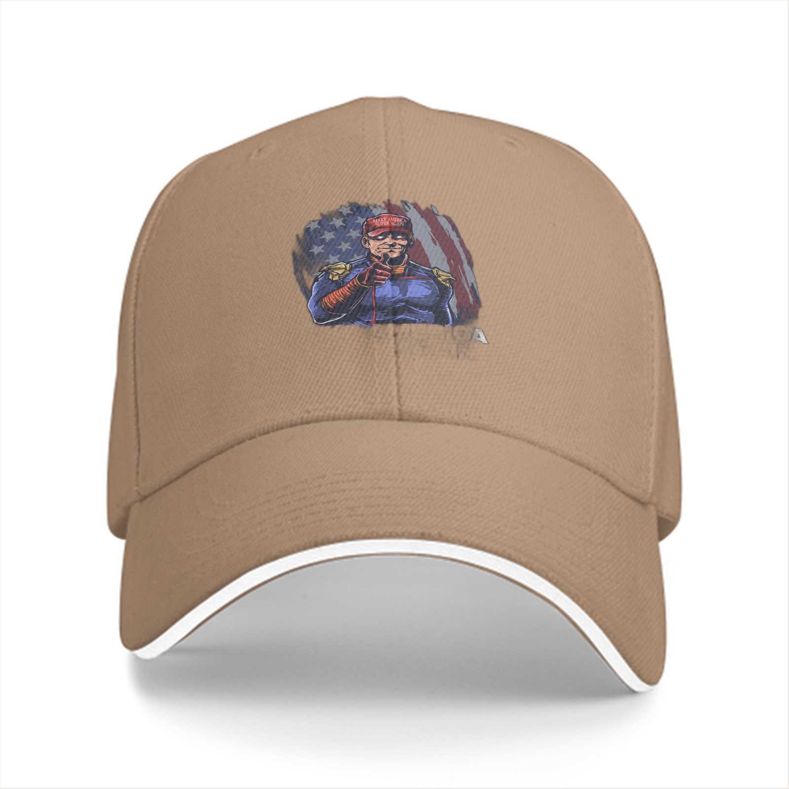 Black baseball cap with patriotic superhero graphic print