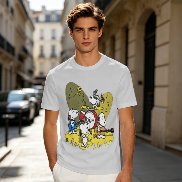 Olive T-Shirt Featuring Snoopy Band Playing Music
