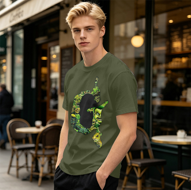 Olive Green T-Shirt With Monster Filled Letter G Graphic