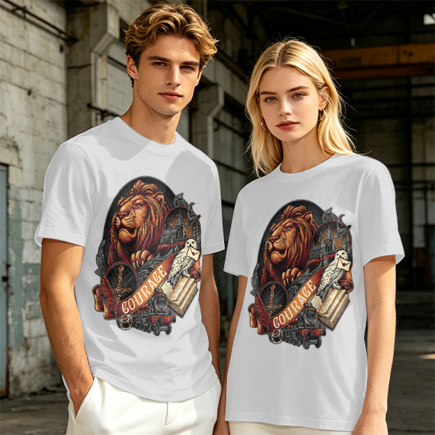 Olive T-Shirt With Lion Courage Themed Fantasy Art Print