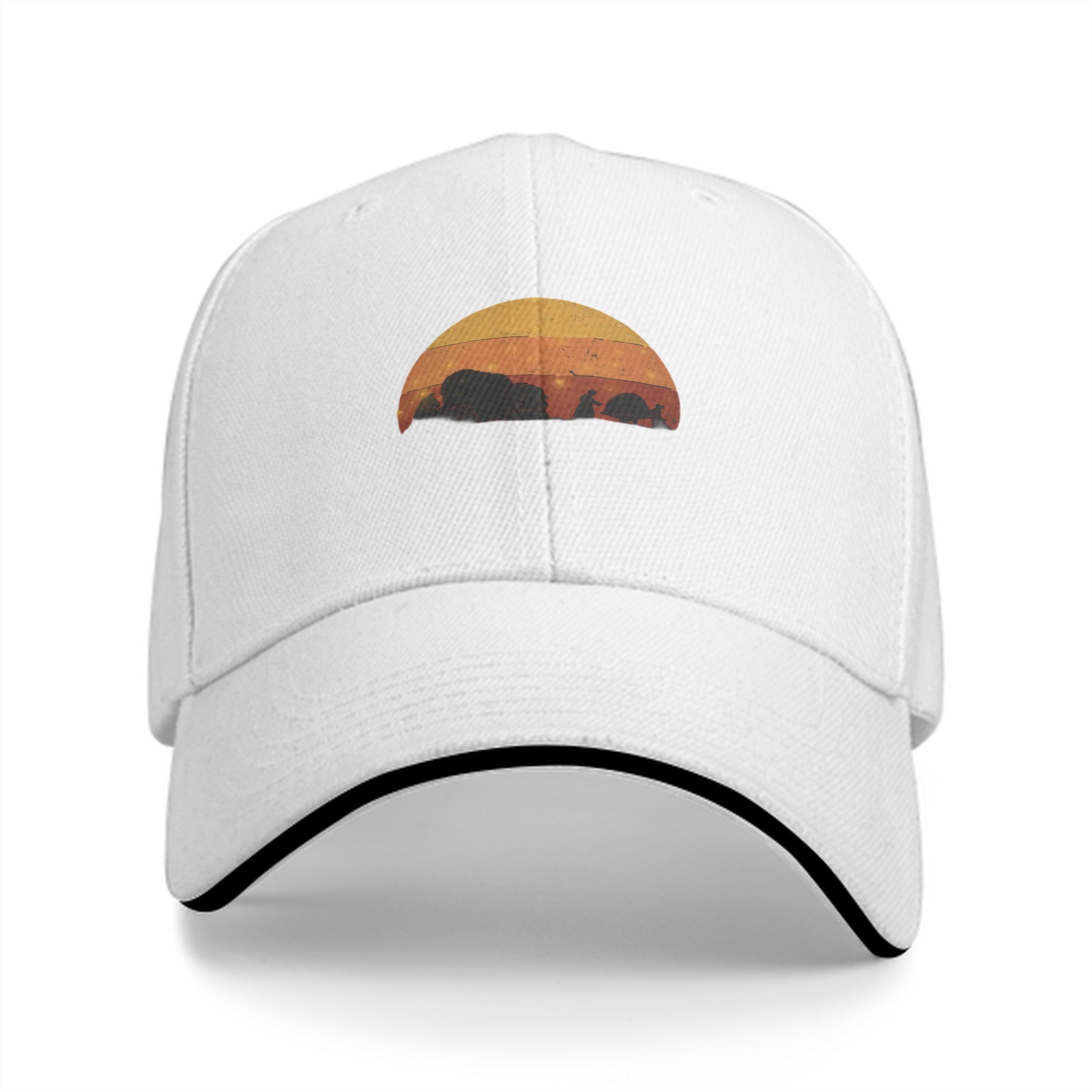 Black Baseball Cap With Retro Desert Sunset Silhouette Graphic
