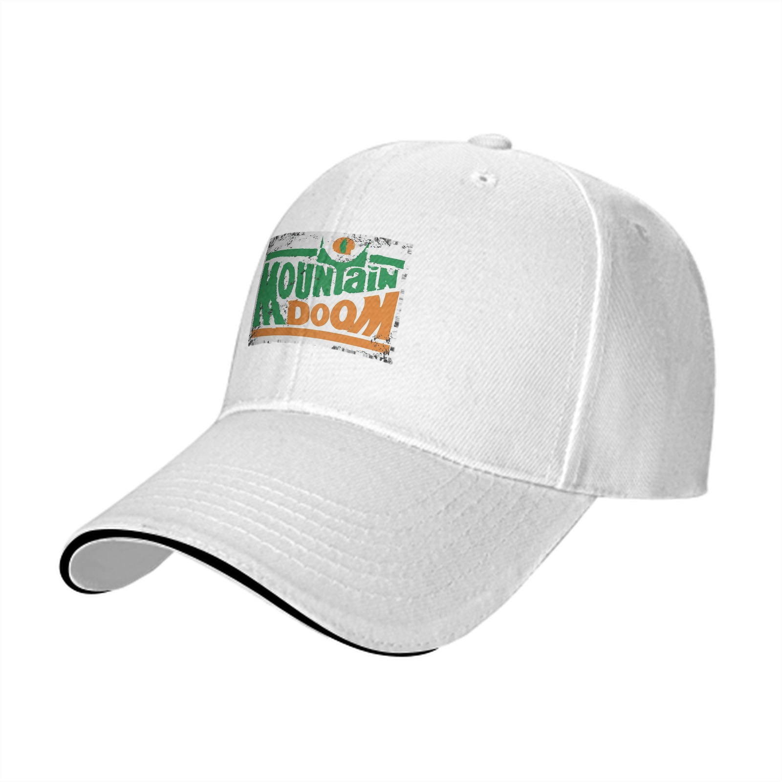 Black baseball cap with Mountain Doom distressed graphic print
