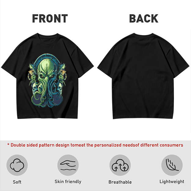Olive Green T-Shirt With Cthulhu Skull Graphic Print