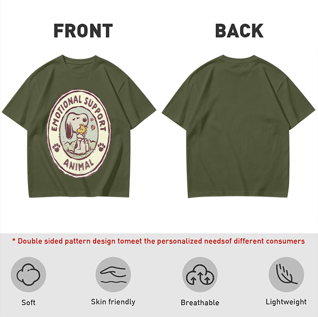 Olive Green Snoopy Emotional Support Animal Graphic T-Shirt