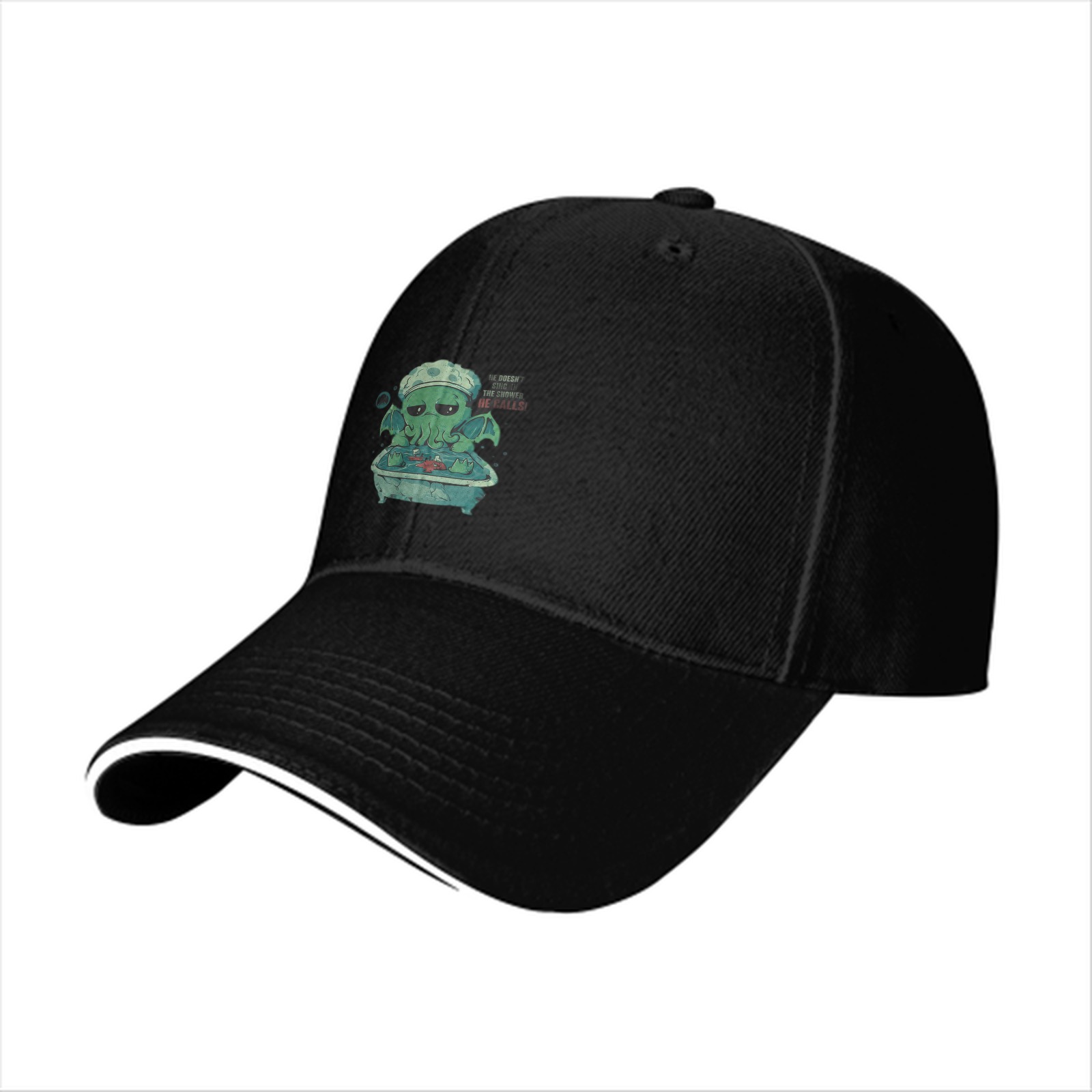 Black baseball cap with Cthulhu bathing graphic