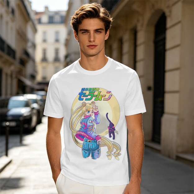 Olive anime graphic t-shirt featuring Usagi and Luna
