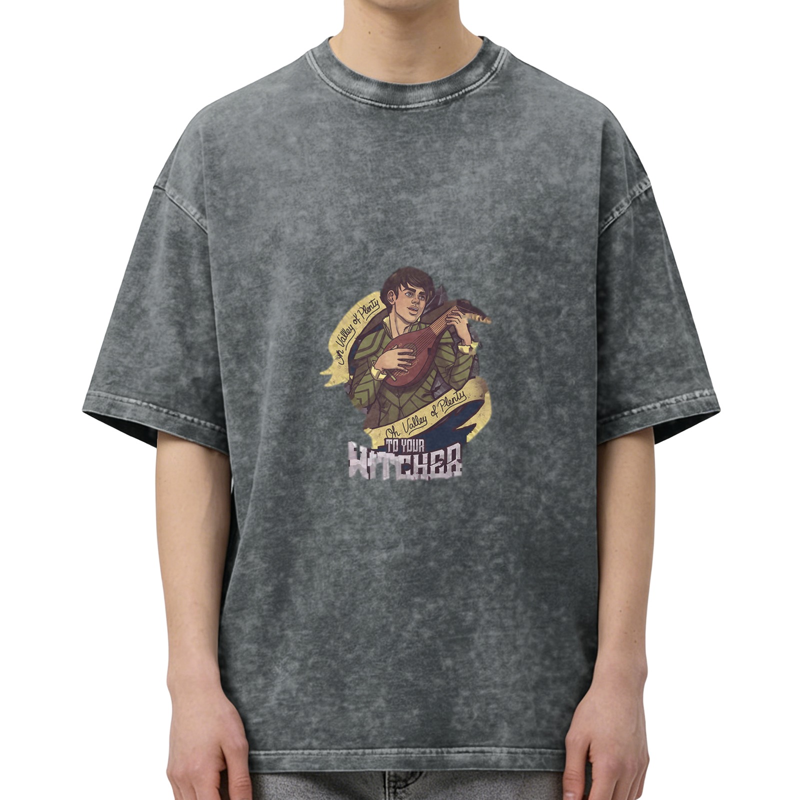 Witcher Inspired Jaskier Lute Graphic Oversized Stonewashed T-Shirt