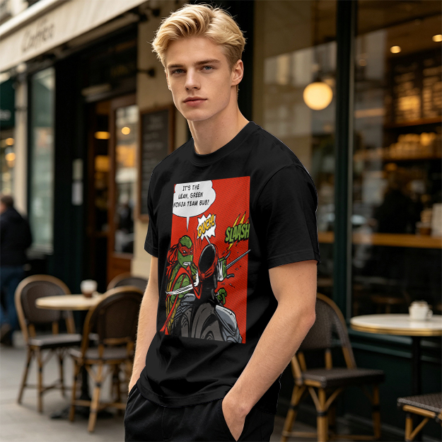 Olive T-Shirt with Ninja Turtles Comic Print