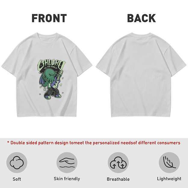 Olive T-Shirt Featuring Chibi Cthulhu Rocking a Guitar