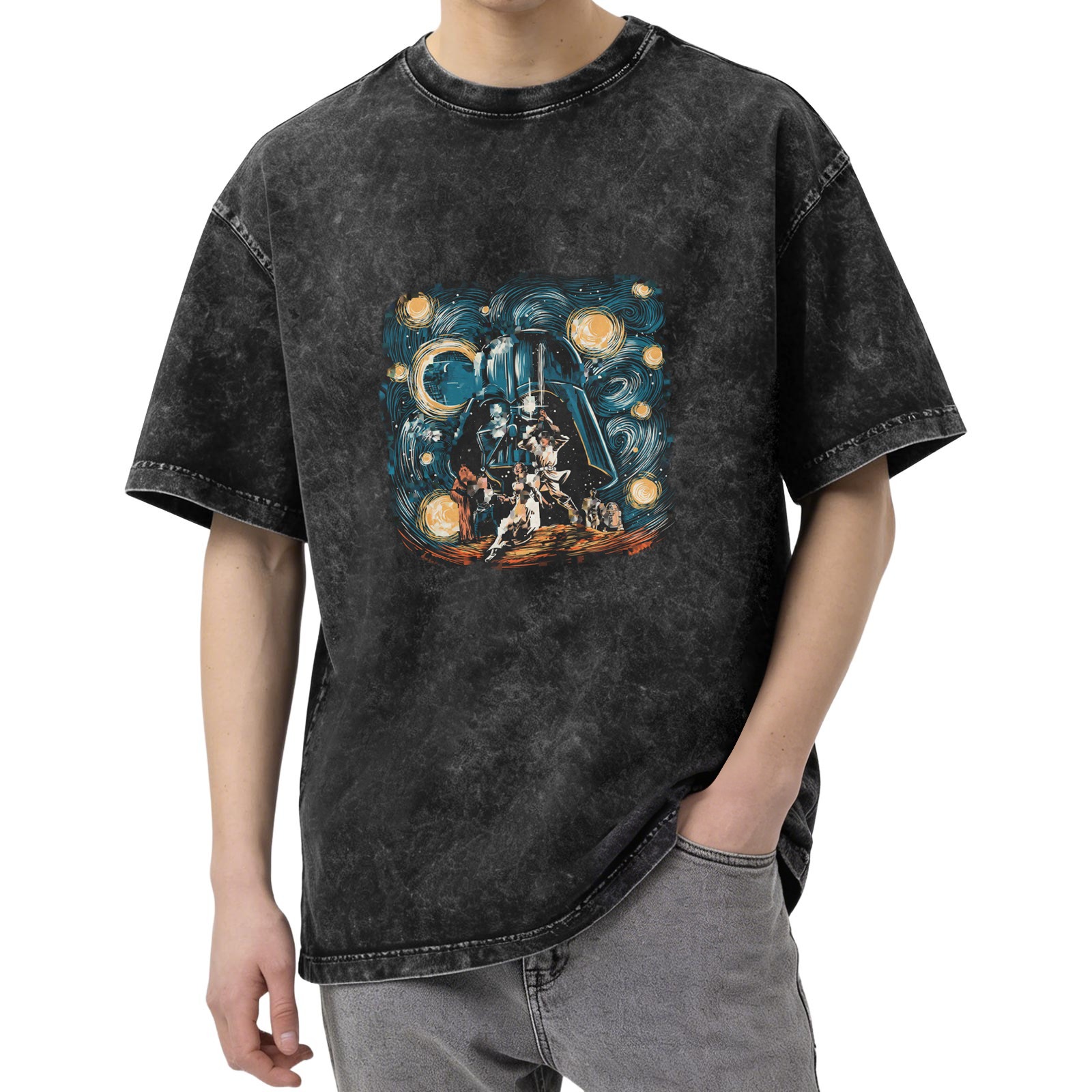 Star Wars Darth Vader Starry Night Graphic Vintage Wash T-Shirt