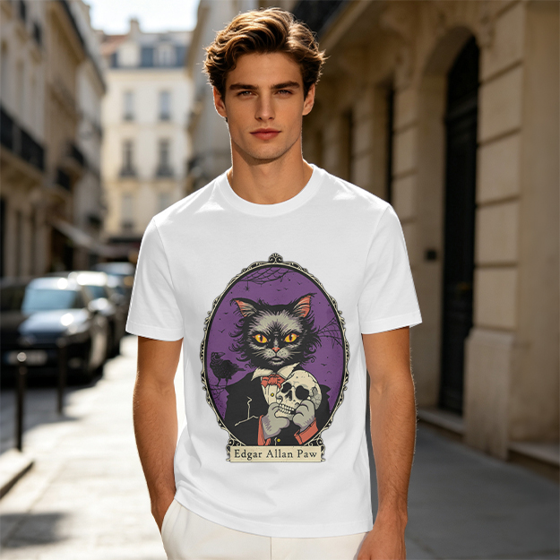 Edgar Allan Paw Cat Skull Raven Graphic Tee