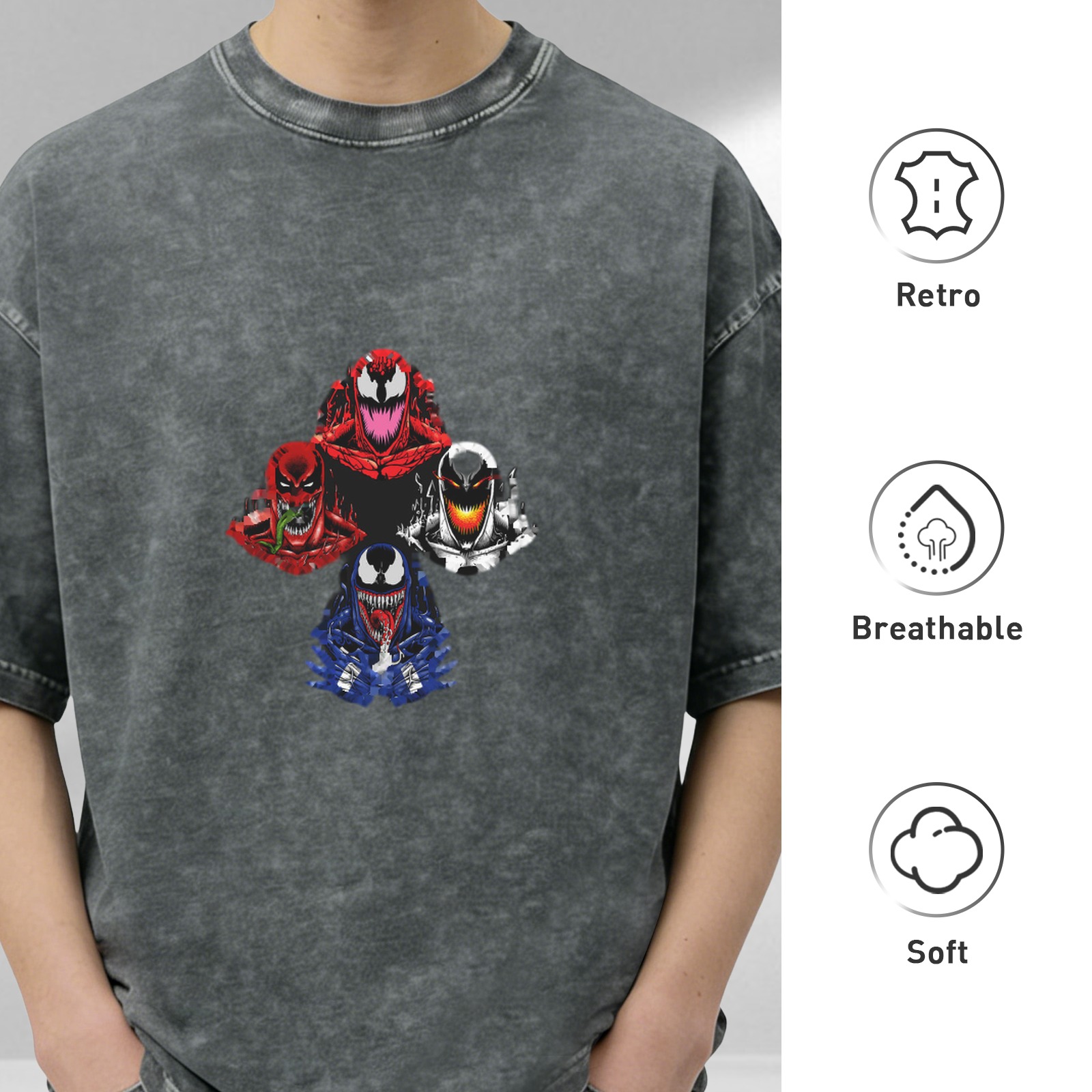 Washed Black T-Shirt With Marvel Symbiote Characters Graphic