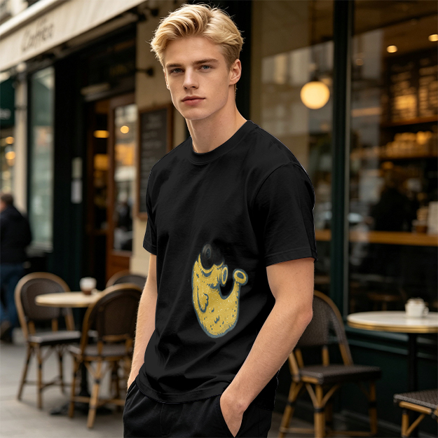 Olive Green T-Shirt With Whimsical Yellow Monster Graphic