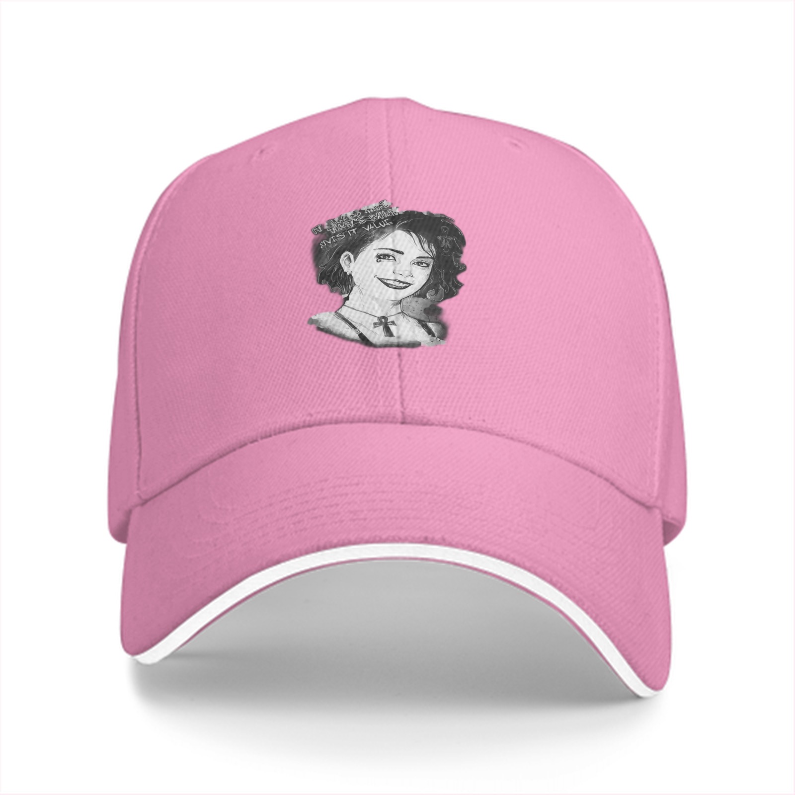 Black Baseball Cap With Monochrome Portrait Print