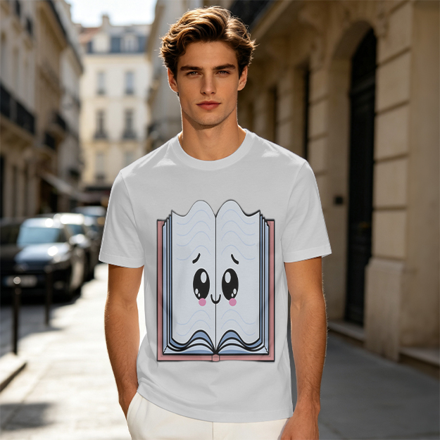 Olive T-Shirt With Cute Smiling Open Book Graphic Print