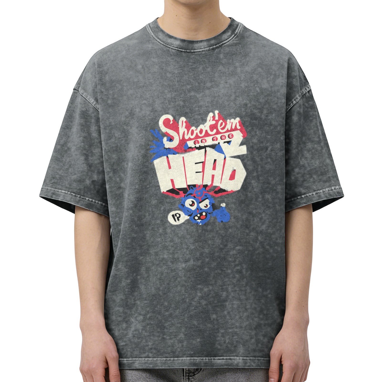 Oversized Acid Wash T-Shirt With Shoot Em In The Head Graphic