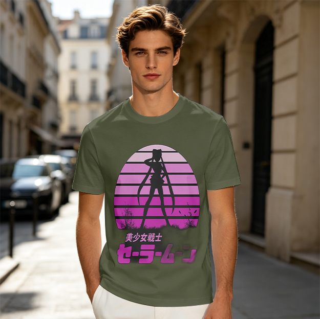 Sailor Moon Anime Silhouette Retro Sunset Graphic T-Shirt