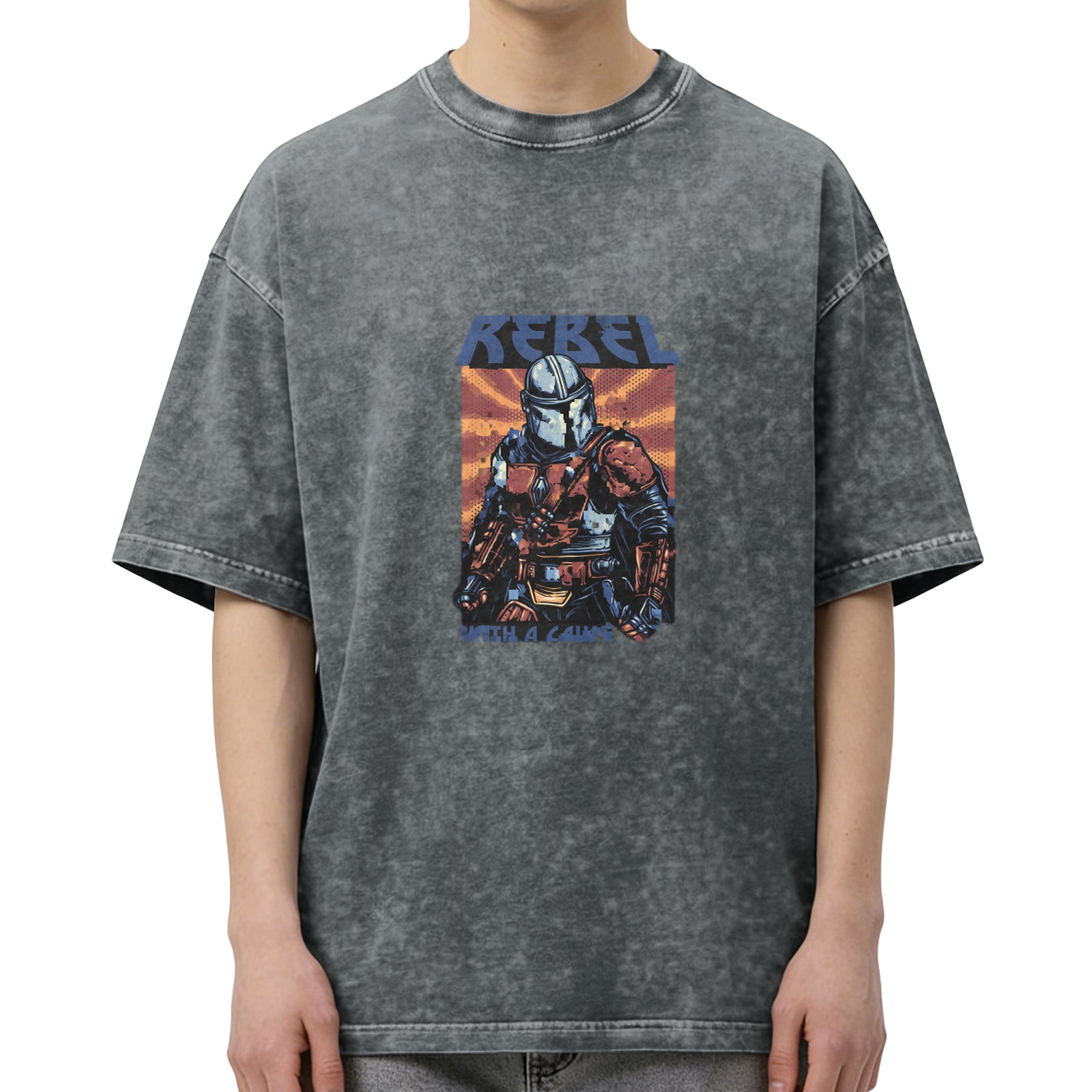 Washed Black T-Shirt With Rebel Bounty Hunter Graphic