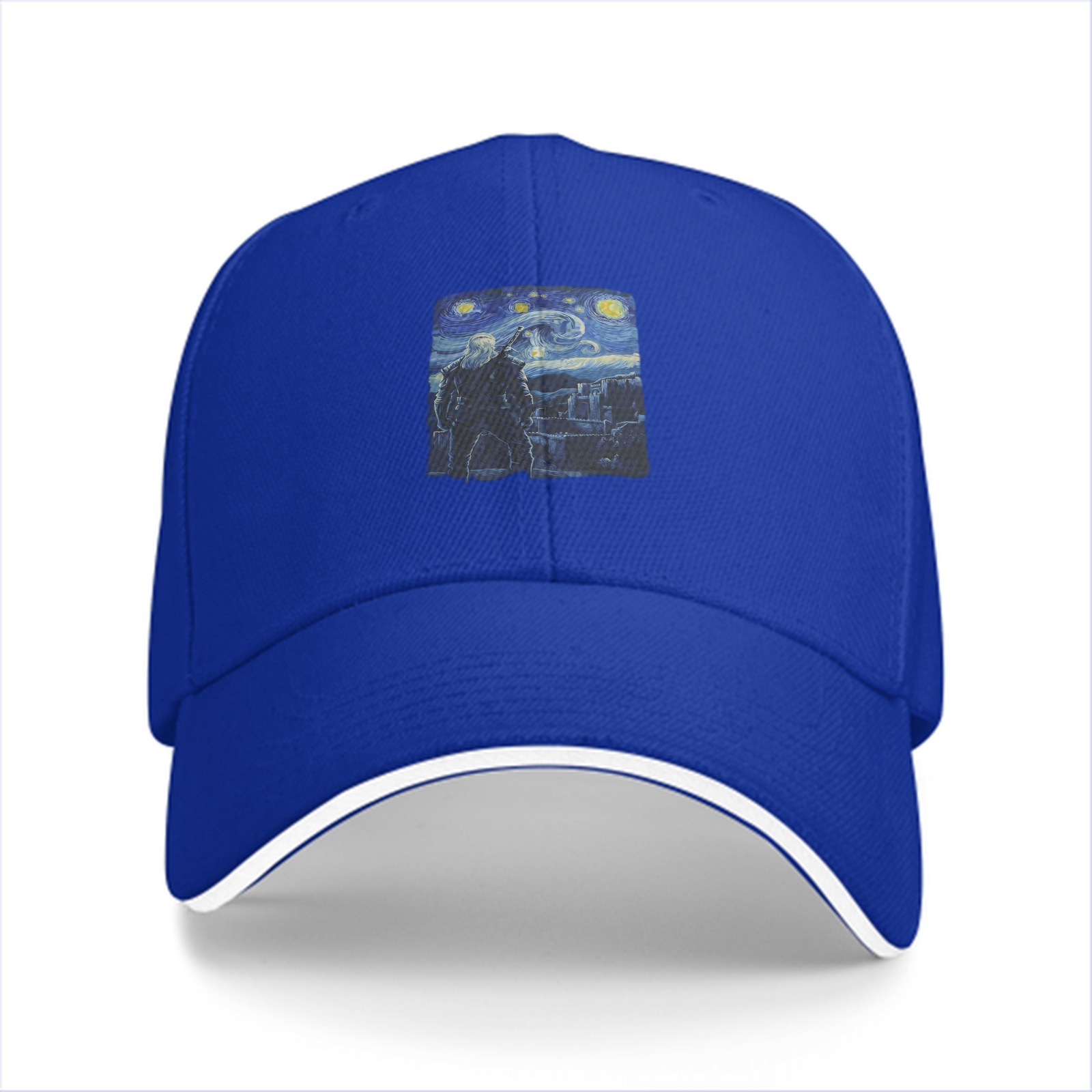 Black baseball cap with Starry Night inspired graphic print