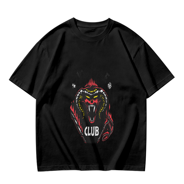 Olive Graphic T-Shirt With Demon Head And CLUB Print