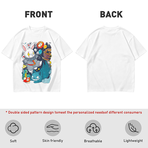 Alice in Wonderland Themed Graphic T-Shirt with Whimsical Characters