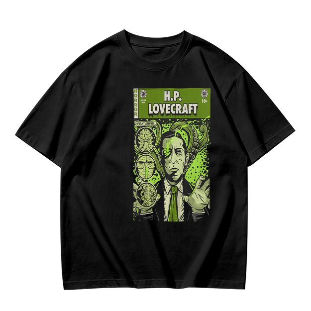 H.P. Lovecraft Comic Print Graphic Olive T-Shirt