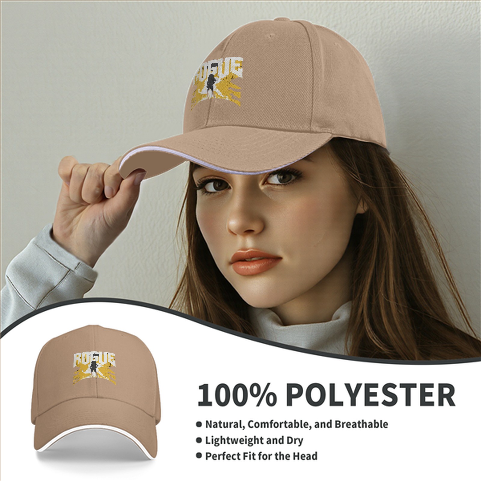 Black baseball cap with ROGUE text and silhouette graphic