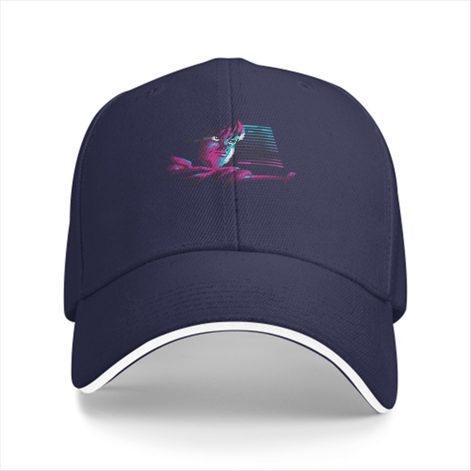 Black Baseball Cap With Synthwave Style Portrait Print