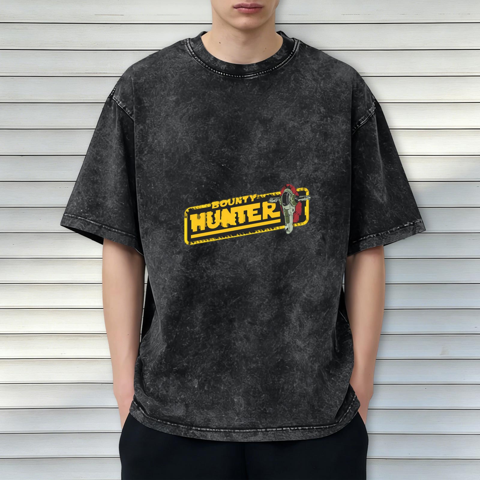 Star Wars Bounty Hunter Graphic Acid Wash Black T-Shirt