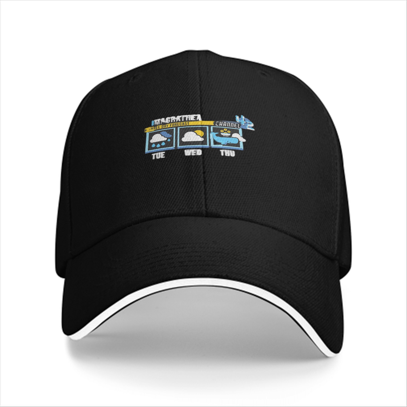 Black baseball cap with weather forecast graphic print