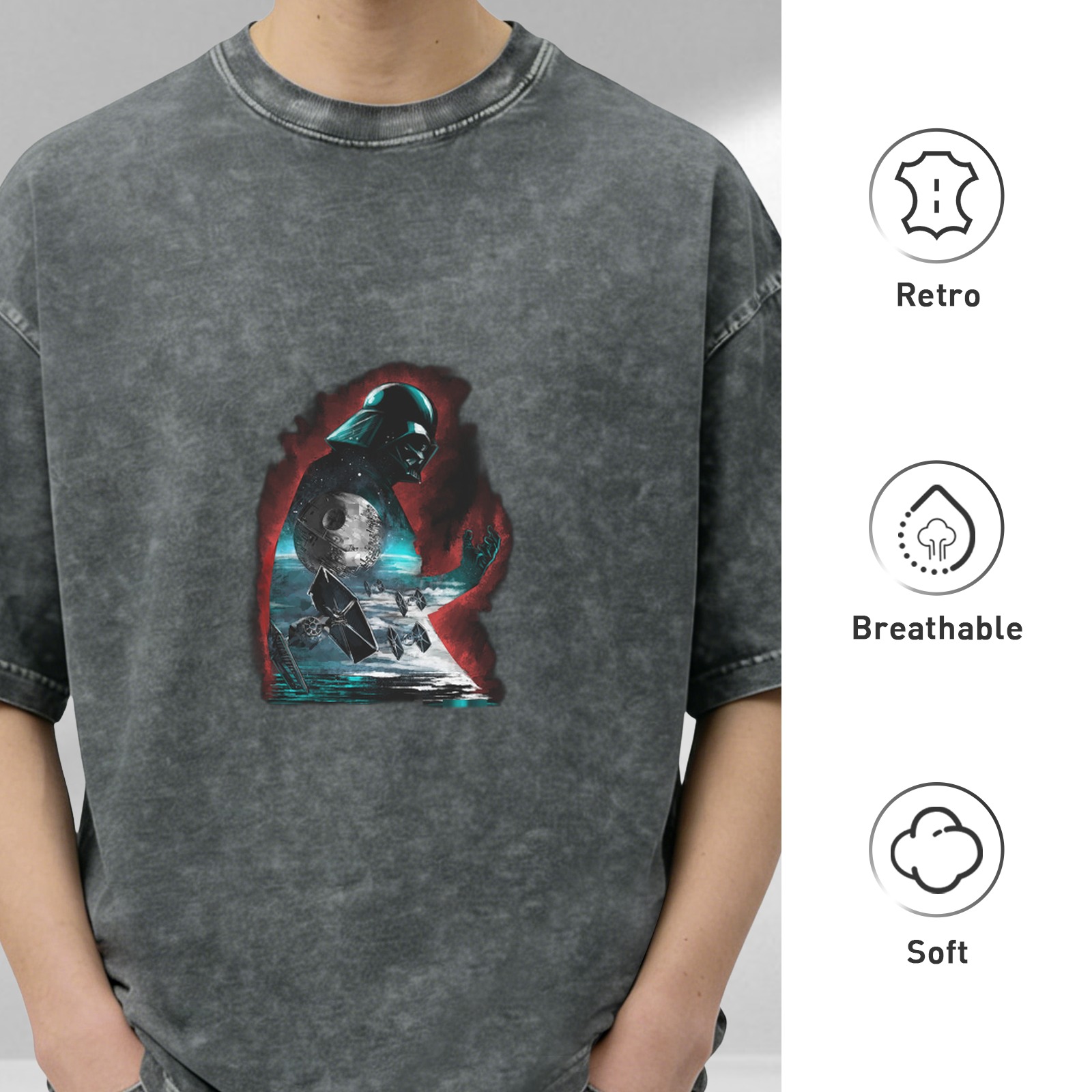 Star Wars Darth Vader Graphic Print Acid Wash Oversized Short Sleeve T-Shirt