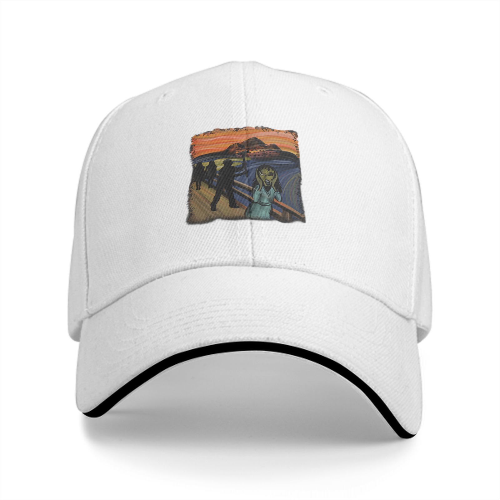 Black Baseball Cap With The Scream Art Print Design