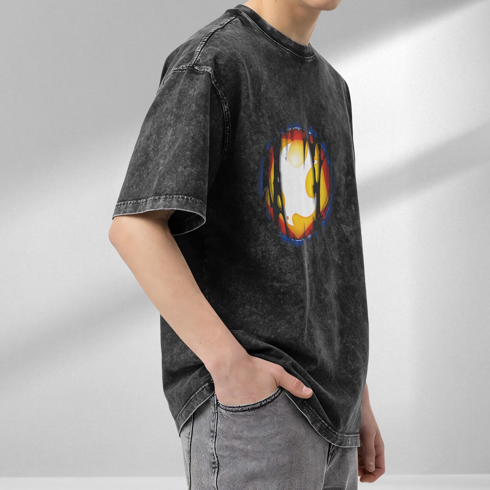 Oversized Acid Wash T-Shirt with Distressed Graphic Print